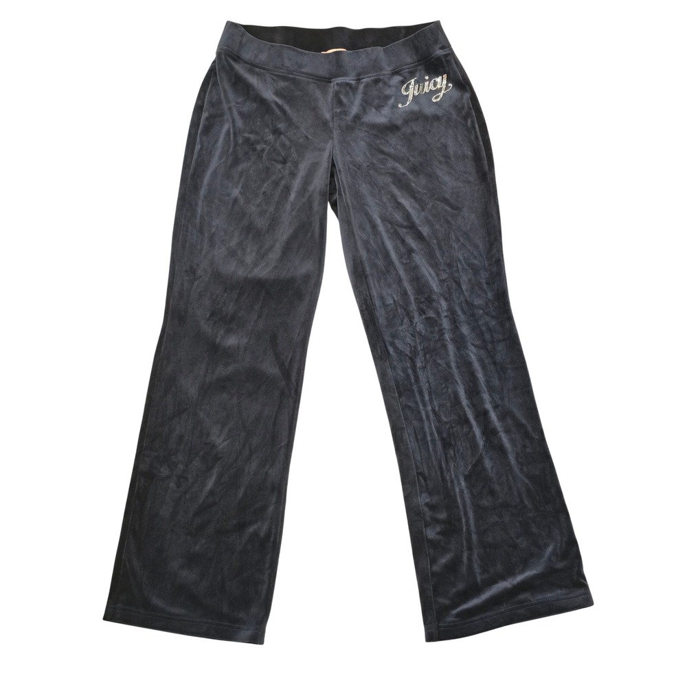 Juicy Couture Navy Blue Velour Rhinestone Logo Track Pants Medium Y2K Lounge